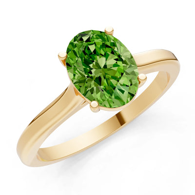 Peridot Oval 8x6mm Normal Gold Quality 4 Prong Solitaire 8x6 mm Oval Shape Engagement Ring Cathedral Setting