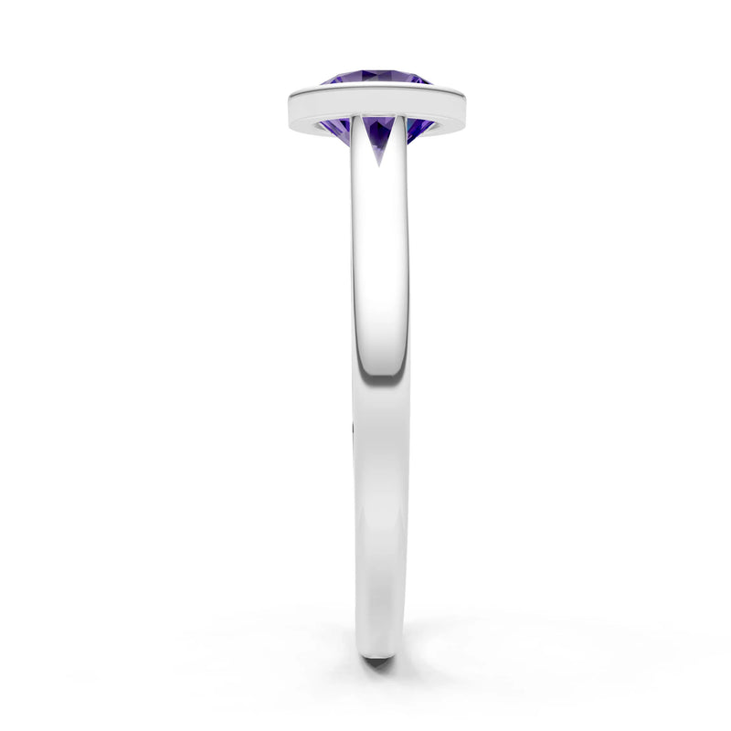 Amethyst Round 6.5mm Normal Round Bezel Set Solitaire Ring