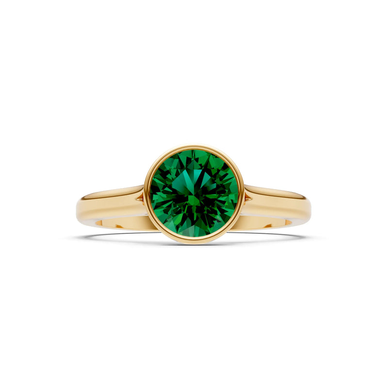 Created Emerald Round 6.5mm Normal Round Bezel Set Solitaire Ring