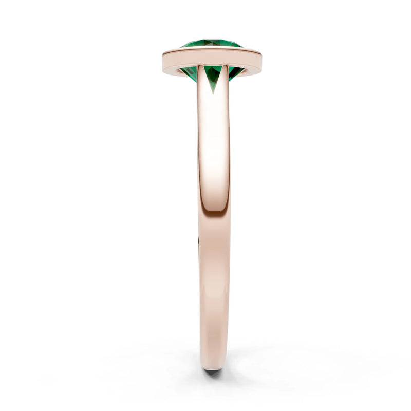 Created Emerald Round 6.5mm Normal Round Bezel Set Solitaire Ring