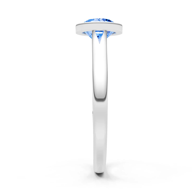 Swiss Blue Topaz Round 6.5mm Normal Round Bezel Set Solitaire Ring