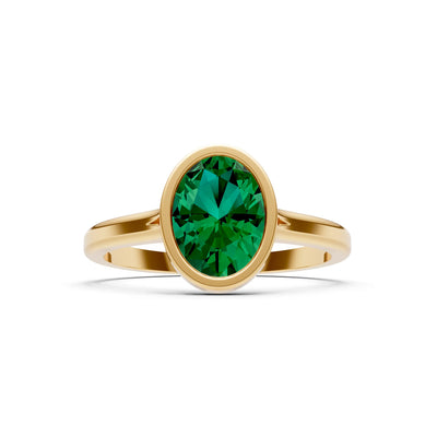 Emerald Oval Shape Bezel Set Solitaire Ring