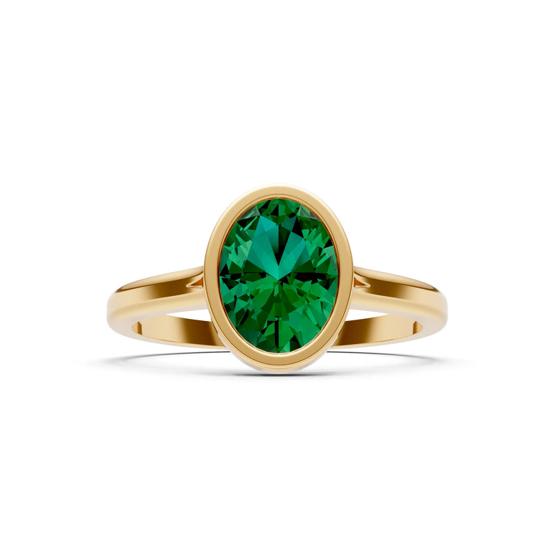 Emerald Oval Shape Bezel Set Solitaire Ring