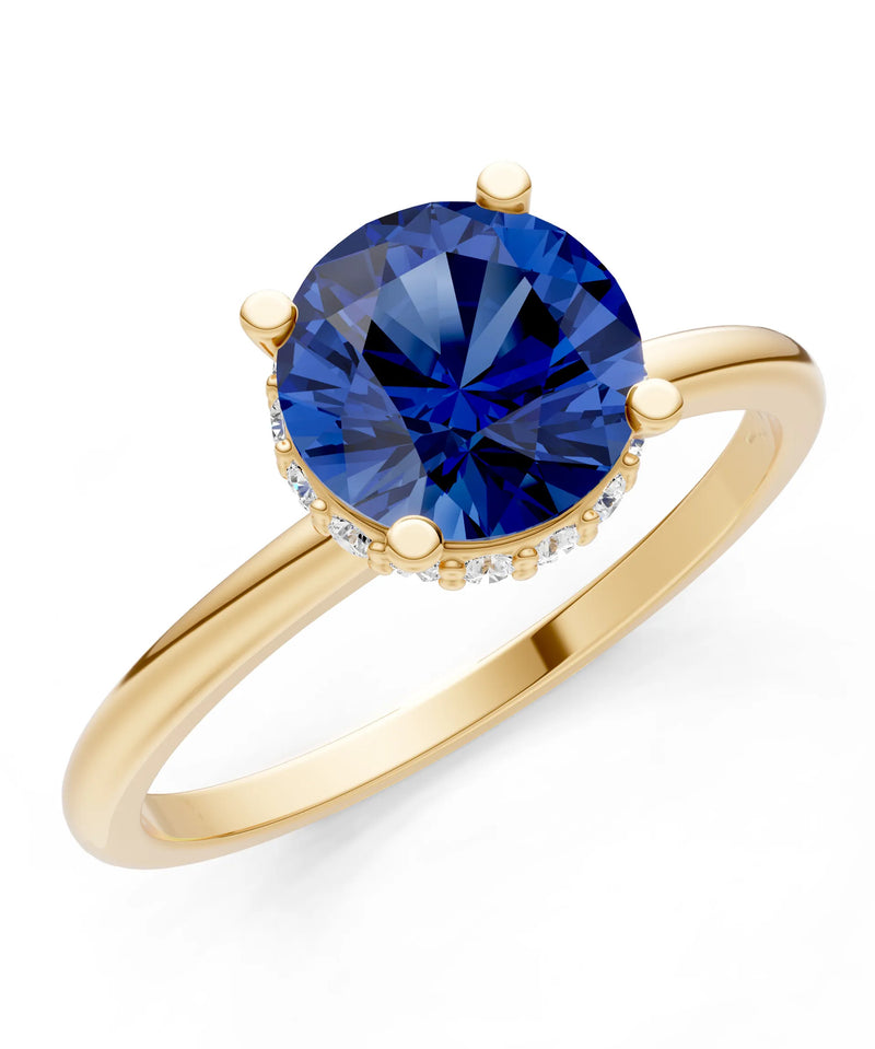 Round Cut Double Hidden Halo Engagement Lab Grown Gemstone and Diamond Ring