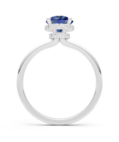 Blue Sapphire Round Shape Hidden Double Halo Engagement Ring