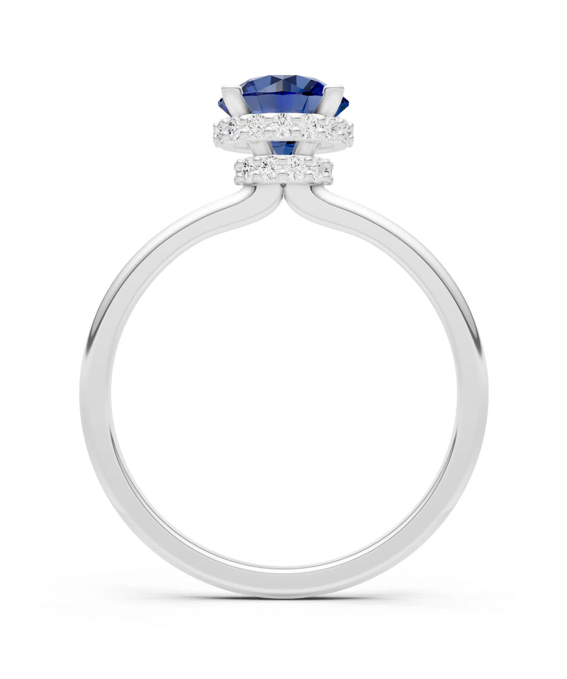 Blue Sapphire Round Shape Hidden Double Halo Engagement Ring