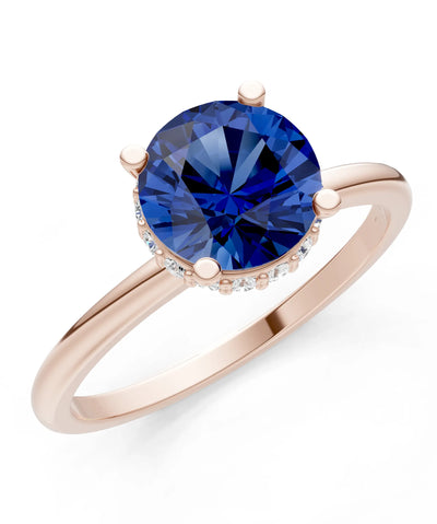 Round Cut Double Hidden Halo Engagement Lab Grown Gemstone and Diamond Ring