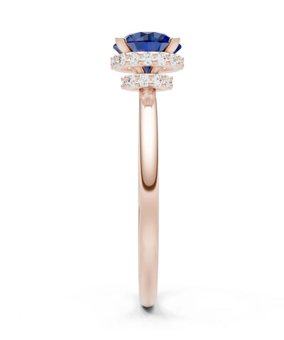 Round Cut Double Hidden Halo Engagement Lab Grown Gemstone and Diamond Ring