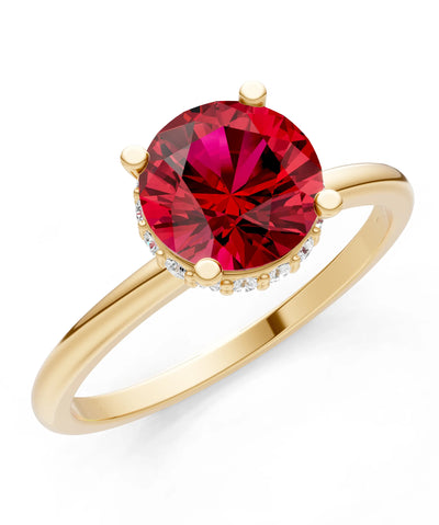Round Cut Double Hidden Halo Engagement Lab Grown Gemstone and Diamond Ring