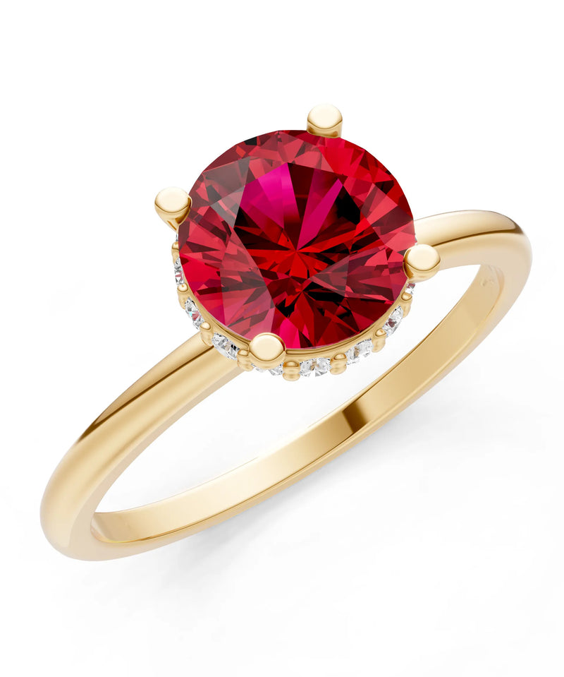 Round Cut Double Hidden Halo Engagement Lab Grown Gemstone and Diamond Ring