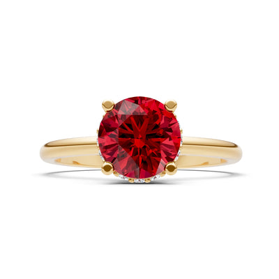 Round Cut Double Hidden Halo Engagement Lab Grown Gemstone and Diamond Ring