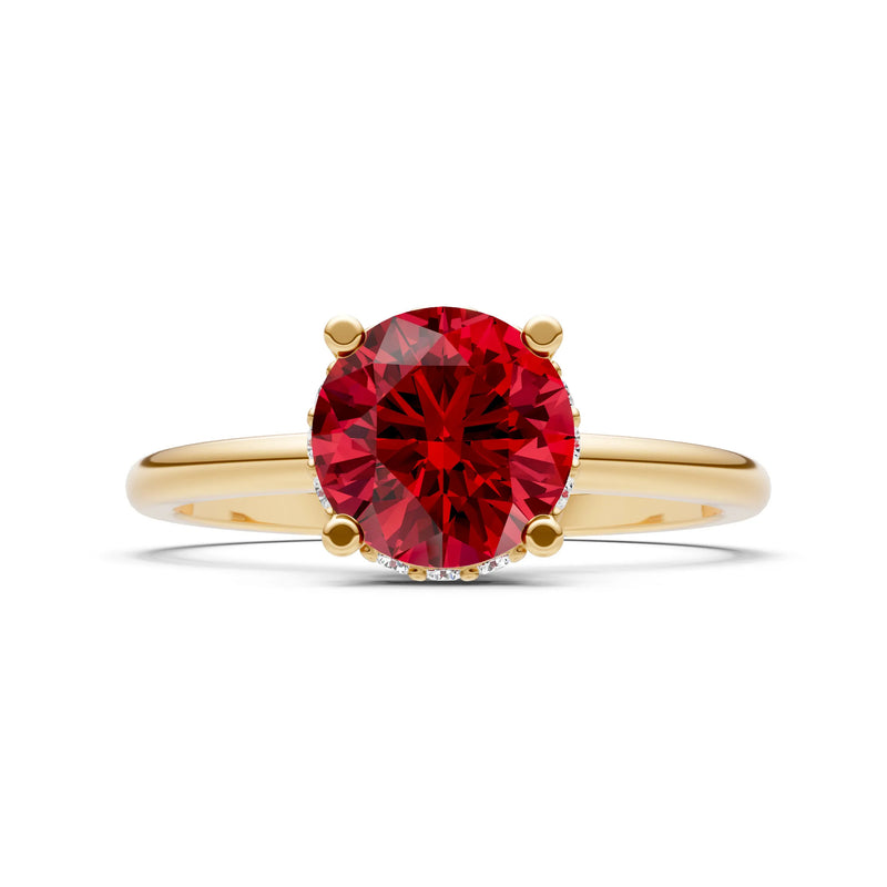 Ruby Round Shape Hidden Double Halo Engagement Ring