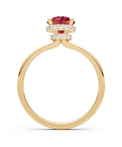 Round Cut Double Hidden Halo Engagement Lab Grown Gemstone and Diamond Ring
