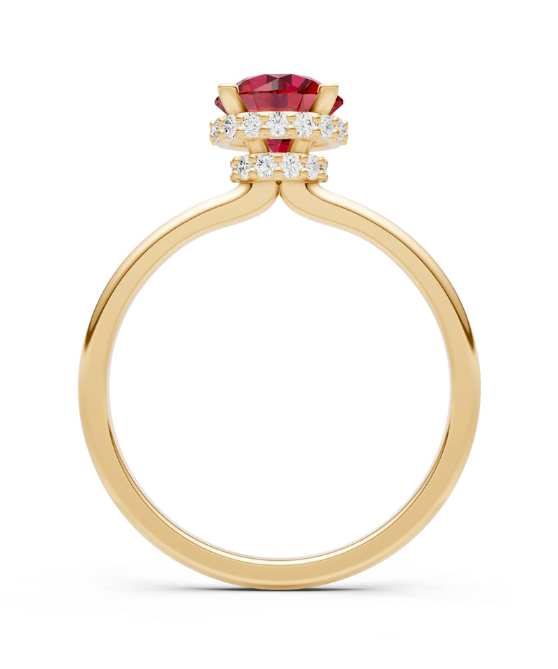 Round Cut Double Hidden Halo Engagement Lab Grown Gemstone and Diamond Ring