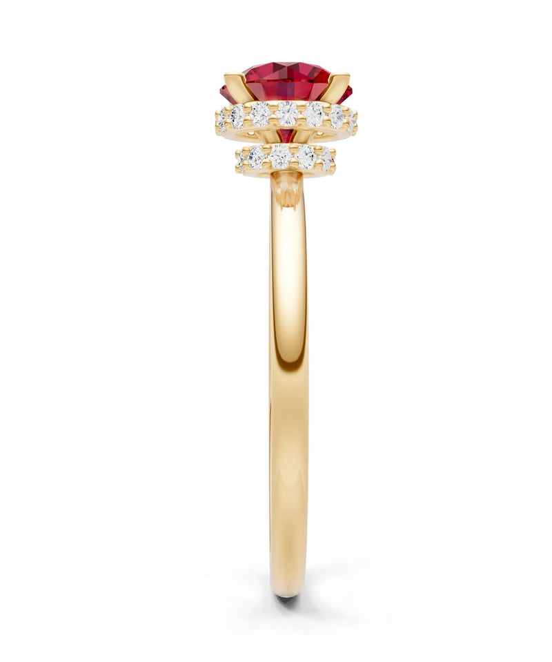 Round Cut Double Hidden Halo Engagement Lab Grown Gemstone and Diamond Ring