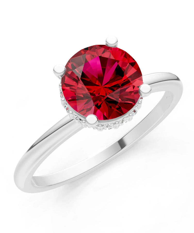 Ruby Round Shape Hidden Double Halo Engagement Ring