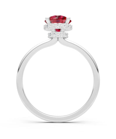 Ruby Round Shape Hidden Double Halo Engagement Ring