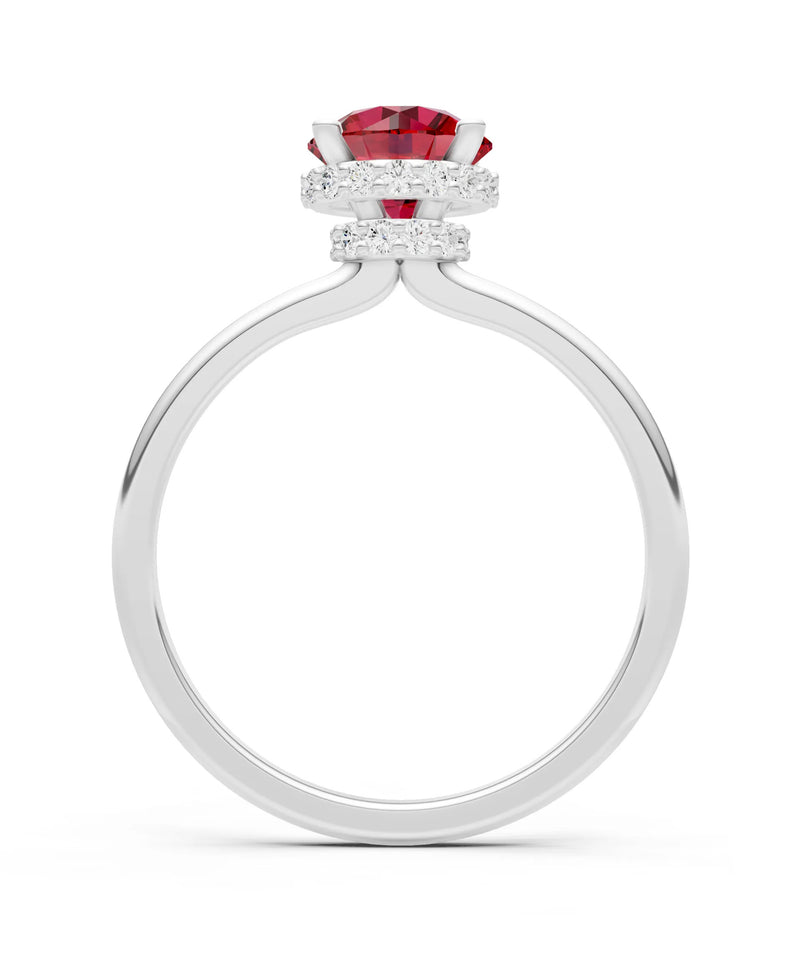 Ruby Round Shape Hidden Double Halo Engagement Ring