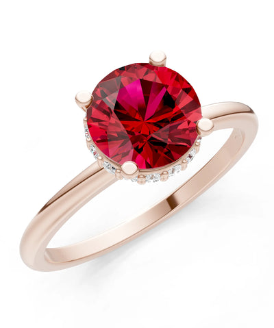 Round Cut Double Hidden Halo Engagement Lab Grown Gemstone and Diamond Ring