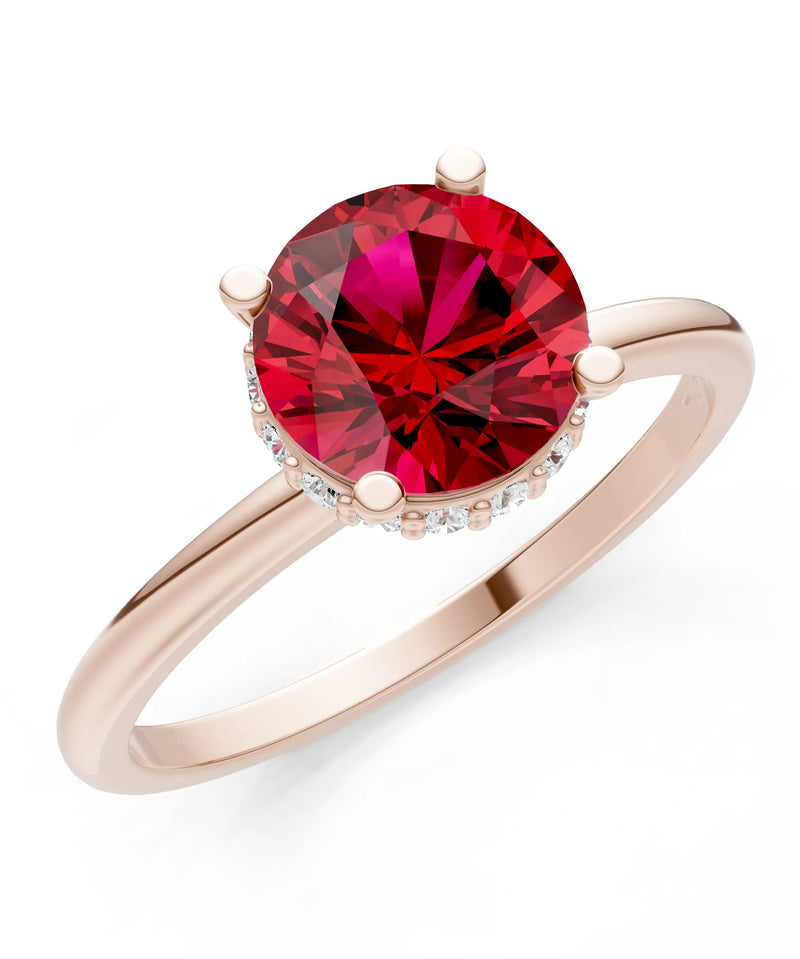 Ruby Round Shape Hidden Double Halo Engagement Ring
