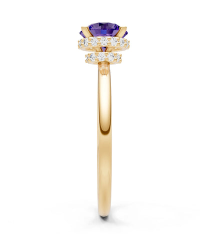 Round Cut Double Hidden Halo Engagement Lab Grown Gemstone and Diamond Ring