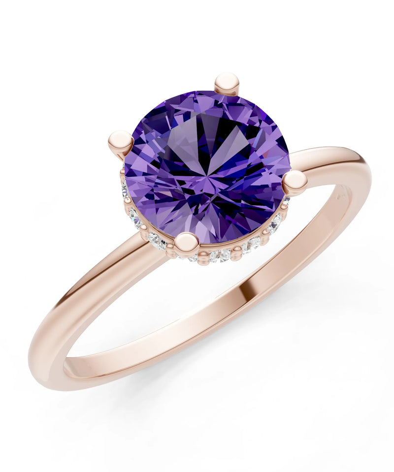 Round Cut Double Hidden Halo Engagement Lab Grown Gemstone and Diamond Ring