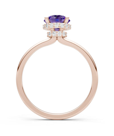 Round Cut Double Hidden Halo Engagement Lab Grown Gemstone and Diamond Ring