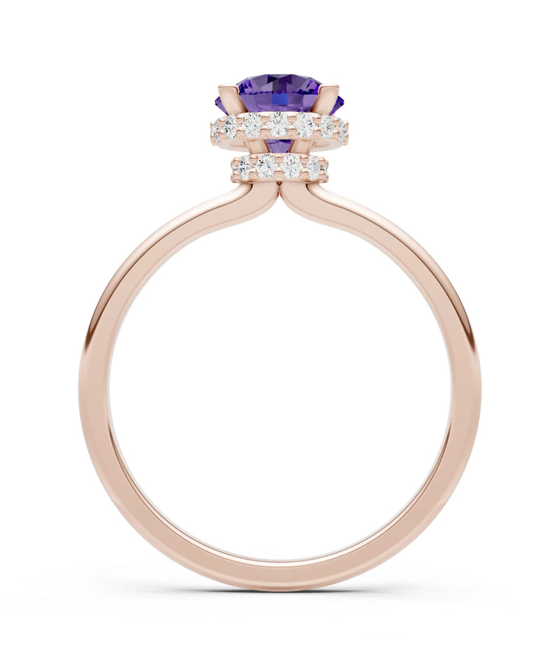 Round Cut Double Hidden Halo Engagement Lab Grown Gemstone and Diamond Ring