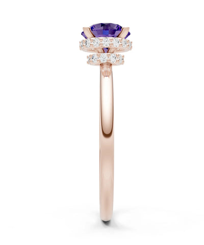 Round Cut Double Hidden Halo Engagement Lab Grown Gemstone and Diamond Ring