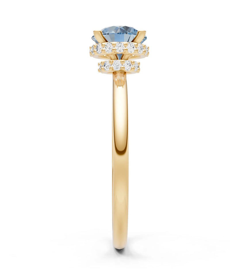 Aquamarine Round Shape Hidden Double Halo Engagement Ring