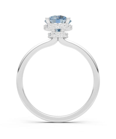 Aquamarine Round Shape Hidden Double Halo Engagement Ring