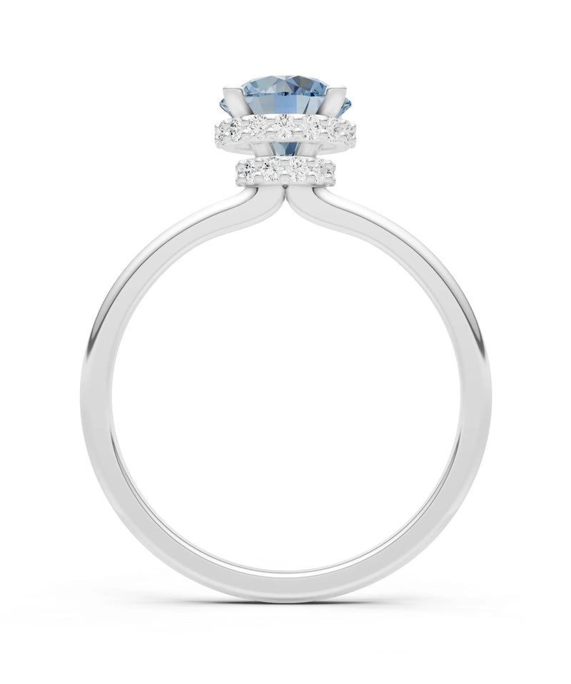 Aquamarine Round Shape Hidden Double Halo Engagement Ring