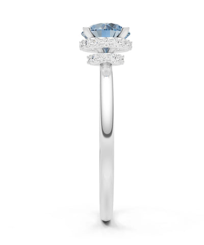 Aquamarine Round Shape Hidden Double Halo Engagement Ring