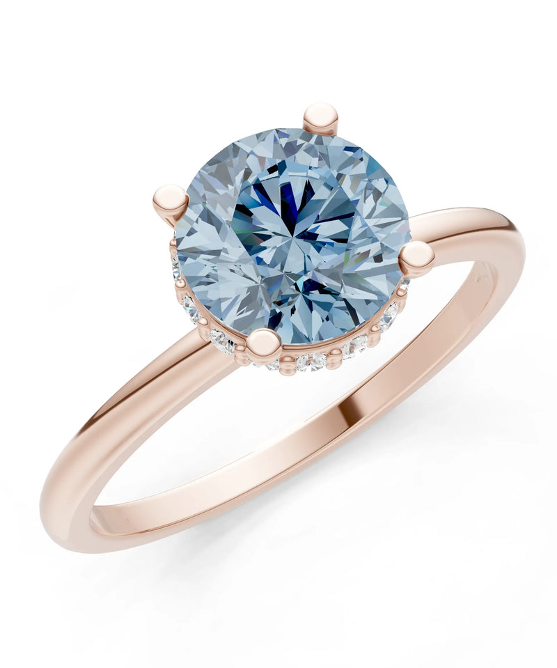 Aquamarine Round Shape Hidden Double Halo Engagement Ring