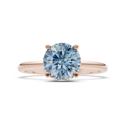 Aquamarine Round Shape Hidden Double Halo Engagement Ring