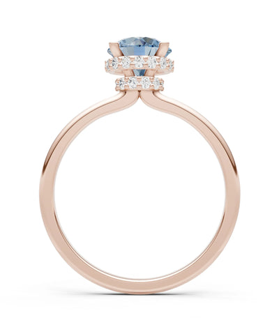 Aquamarine Round Shape Hidden Double Halo Engagement Ring