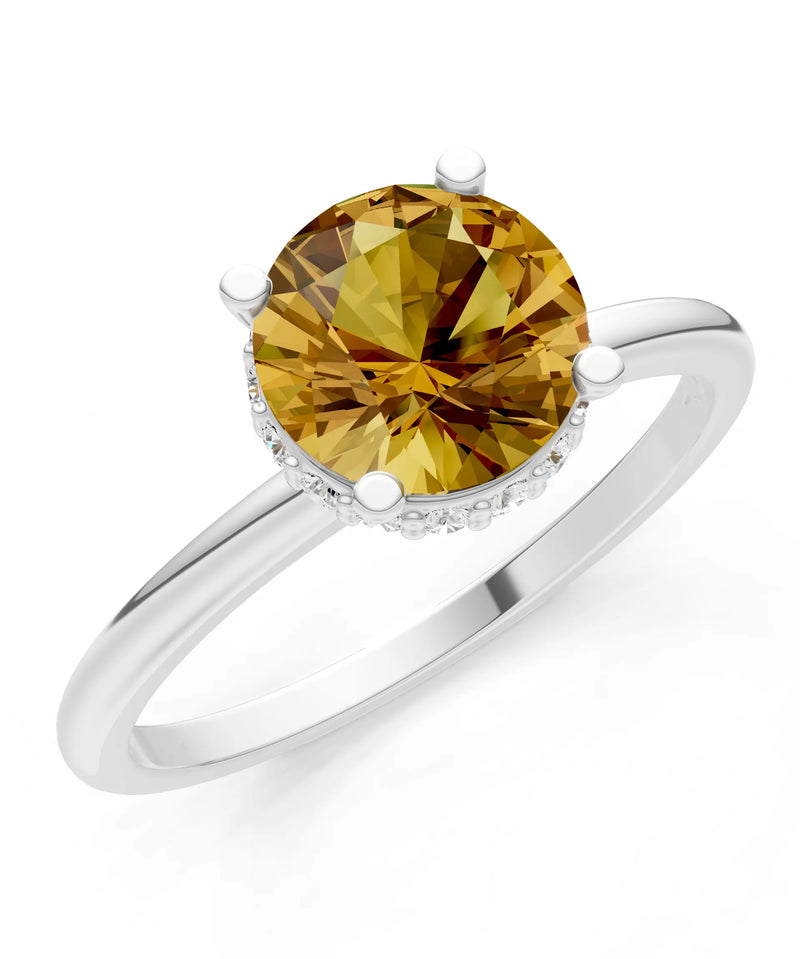 Citrine Round Shape Hidden Double Halo Engagement Ring