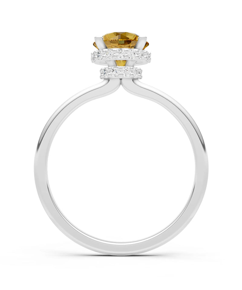 Citrine Round Shape Hidden Double Halo Engagement Ring