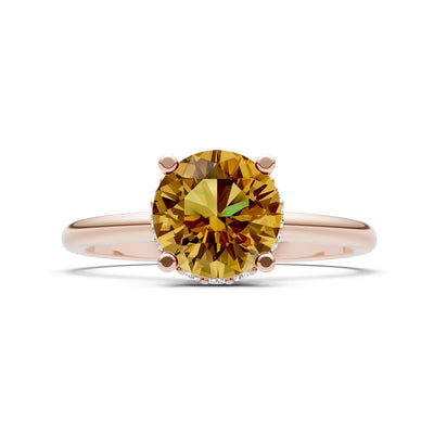Citrine Round Shape Hidden Double Halo Engagement Ring