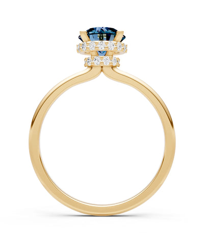 Round Cut Double Hidden Halo Engagement Lab Grown Gemstone and Diamond Ring
