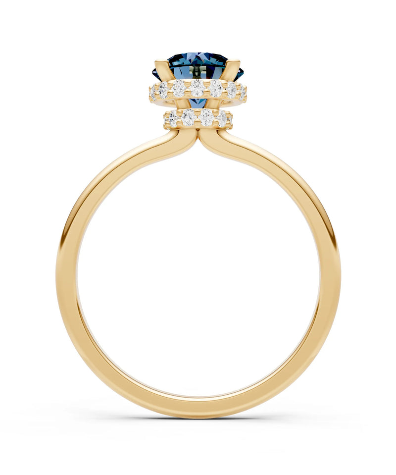 Round Cut Double Hidden Halo Engagement Lab Grown Gemstone and Diamond Ring