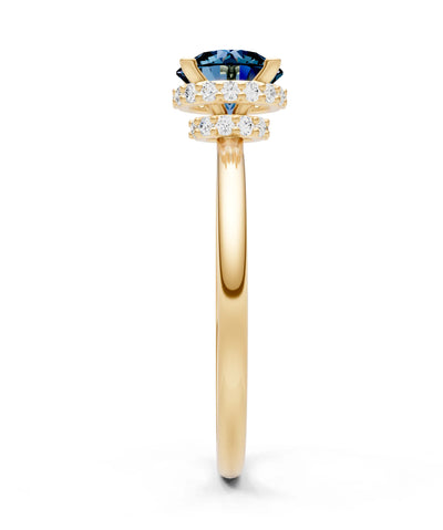 Round Cut Double Hidden Halo Engagement Lab Grown Gemstone and Diamond Ring