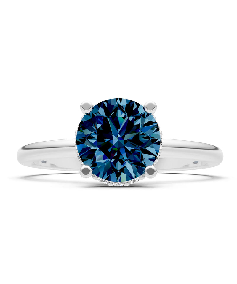 Alexandrite Round Shape Hidden Double Halo Engagement Ring