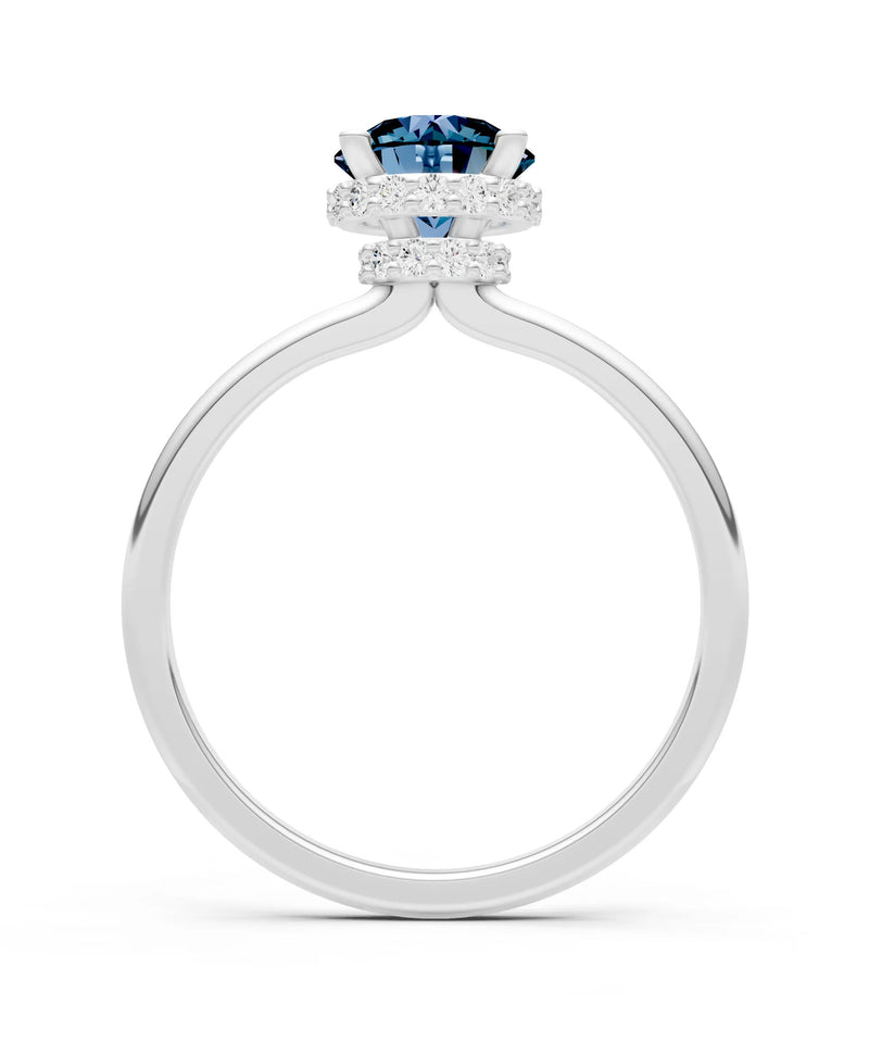 Alexandrite Round Shape Hidden Double Halo Engagement Ring