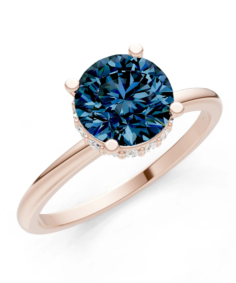 Round Cut Double Hidden Halo Engagement Lab Grown Gemstone and Diamond Ring