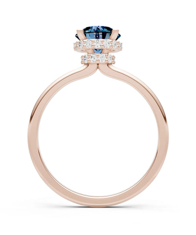 Round Cut Double Hidden Halo Engagement Lab Grown Gemstone and Diamond Ring