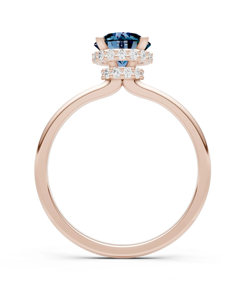 Round Cut Double Hidden Halo Engagement Lab Grown Gemstone and Diamond Ring