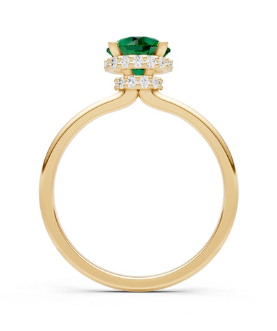 Emerald Round Shape Hidden Double Halo Engagement Ring