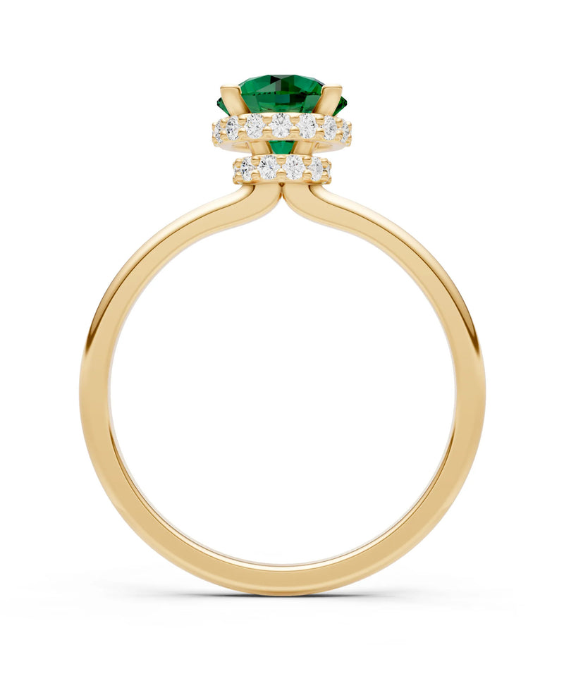 Emerald Round Shape Hidden Double Halo Engagement Ring