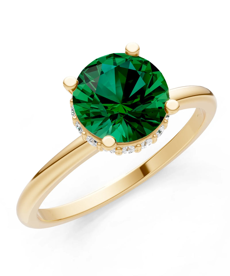Emerald Round Shape Hidden Double Halo Engagement Ring